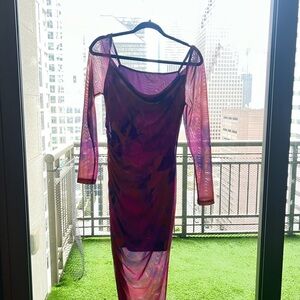 Purple Long Sleeve Bodycon Dress for Night Out